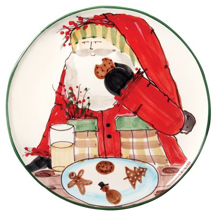 VIETRIOld St. Nick Multi-Color Cookie Platter, 13.75" D Earthenware Serving Plate for Steak Salad Dessert Seafood Snack
