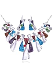 Colorful Pieces Abstract Geometric Shapes Jewelry Necklace Costume Earring Set