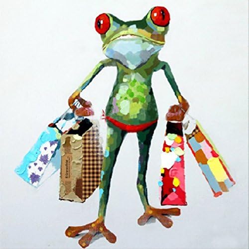 OO Art-Oil Painting Handpainted Art Frog Shopping Canvas Painting Large Size Pictures for Living Room Decor(32x32in, Frog Shopping)