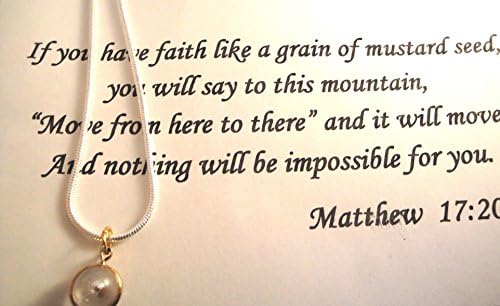 Dorothysgift Gold Trim Mustard Seed on 20" Sterling Silver Plated Chain with Scripture Card Verse If You Have Faith