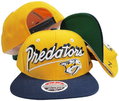 Nashville Predators Gold/Navy Shadow Script Two Tone Plastic Snapback Adjustable Plastic Snap Back Hat / Cap