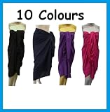Long Sarong / Wrap / Beach Cover Up, 10 cols inc Plain Black