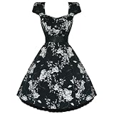 LADIES WOMENS NEW BLACK WHITE FLORAL 50S VTG ROCKABILLY SWING PARTY PROM DRESS