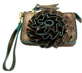 Jazzed Faux Leather Bronze Spring Flower Wristlet Purse
