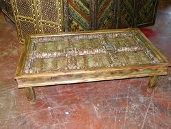 Antique Old Door Rustic Carved Teak Coffee Table India Furniture 69"