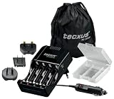 Tecxus TC 3000 Reise-Steckerladeger&auml;t f&uuml;r NiCD/NiMH mit 4 Adaptern und 12 Volt DC-Kabel