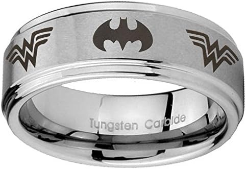 10MM Tungsten Carbide Batman Wonder Woman Silver Step Edges Wedding Engraved Ring Size 10