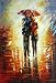 Couple Walking Under Umbrella in Rain Oil Painting 36 x 24 inches