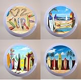 Surfboards Shore Surfing Beach Sandy Surf Drawer Pulls Knobs Ceramic Set of 4