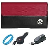 Red & Black Portola Leather Carrying Holster with Fixed Belt-Clip and Magne ....