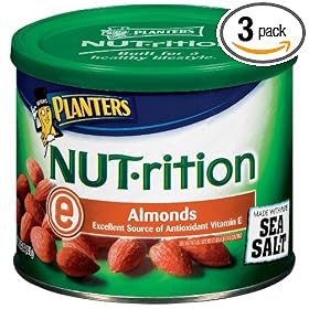 Planters NUT-rition Almonds, with Sea Salt, 10.25-Ounce Cans (Pack of 3)