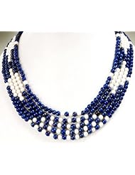 Exclusive Designer 5 Strands Natural Fresh Water Pearl & Lapislazuli Beaded Necklace