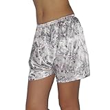 SILK COUTURE: Womens Sleepwear - Silk Shorts / Pajama Lounge Shorts - White & Purple (Size: M-L) SILK COUTURE: Womens Sleepwear - Silk Shorts / Pajama Lounge Shorts - White & Purple (Size: M-L)