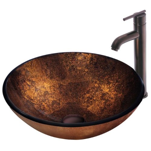 Vigo Industries VGT128 Russet Glass Faucet Bathroom Vessel Sink, Bronze