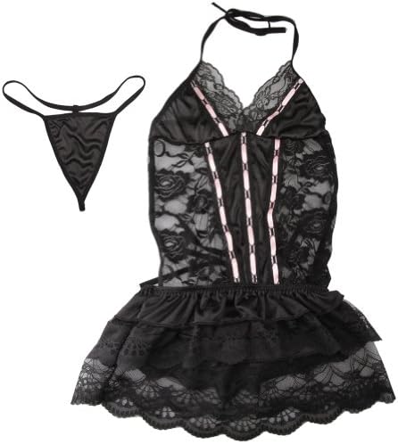 Sexy Lingerie Black Babydoll Lace Skirt Nighty Dress Flowers Costume Sexy Sleepwear