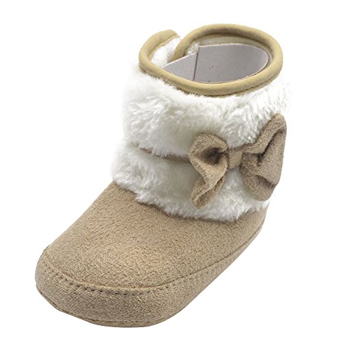 Weixinbuy Baby Girls Bowknot Fleece Crib Shoes Princess Snow Boots (S(0-6 Months), khaki)