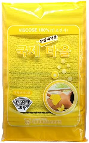Kookjae Exfoliating Bath Scrub Mitten Large Size 10pcs (Yellow Normal Friction)