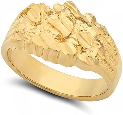 Men's Large Wide Chunky 14K Yellow Gold Heavy Plated Classic Nugget Ring