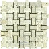Basketweave light travertine with small dark travertine motifs tumbled
