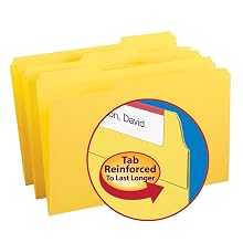Smead 1/3-Cut File Folders, Heavy Duty Reinforced Tab, Legal Size, Yellow, 100 Per Box (17934)