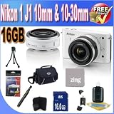 Nikon 1 J1 10.1 MP HD Digital Camera System with 10mm and 10-30mm VR 1 NIKKOR Lenses (White) W/16GB SDHC Memory + USB Card Reader + Deluxe Case + Memory Card Wallet + Lens Pen Cleaner + Zing Micro Fiber Cleaning Cloth + Accessory Saver Bundle!