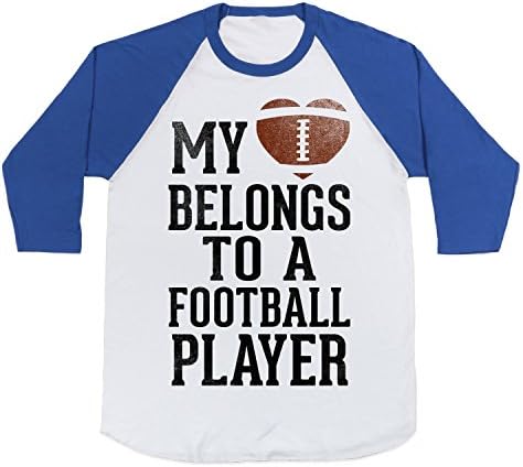Cotton My Heart Belongs to a Football Player Baseball Tee T-Shirt White, Medium