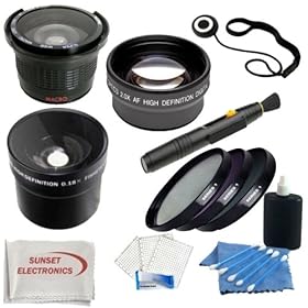 SSE Triple Professional Lens Kit for Any Occasion: 0.42X WIde Angle Fisheye Lens, 0.18X Panoramic Fisheye Lens, 2X Telephoto Lens, 3 Piece Filter Kit(UV-CPL-FLD), Lens Cleaning Pen + Lens Cap Keeper, LCD Screen Protectors & More for - Canon Digital EOS Rebel T4i (650D), T3 (1100D), T3i (600D), T1i (