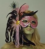 Pretty In Pink Sequin Feather Mask Mardi Gras Halloween Costume