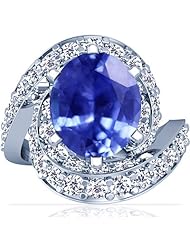 18K White Gold Oval Cut Blue Sapphire Ring With Sidestones (GIA Certificate)