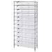 Quantum Storage Systems WR12-116CL 12-Tier Complete Wire Shelving System with 33 QSB116 Clear-View Bins, Chrome Finish, 24" Width x 36" Length x 74" Height