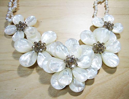 Mother of Pearl and Crystal Flower Necklace