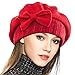 VECRY Lady French Beret 100% Wool Beret Floral Dress Beanie Winter Hat (Bow-Red)