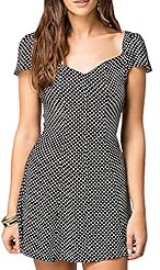 Sexy A-line V-neck Backless Short Sleeves Polka Dot Print Short Tunic 