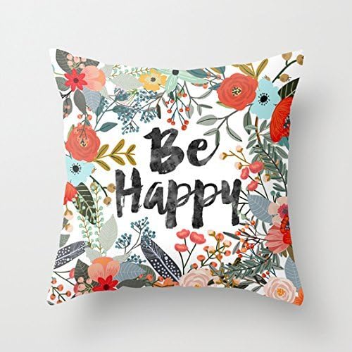 TrowerSaleStore BE HAPPY SURROUNDED WITH FLOWERS Decorative Pillow Case Cushion Cover