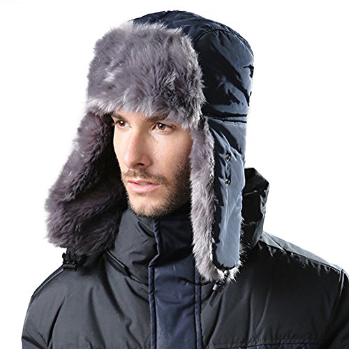 Easyshow Women's or Men's Earflaps Mask Thicken Proof Trapper Ski Hat (navy blue)