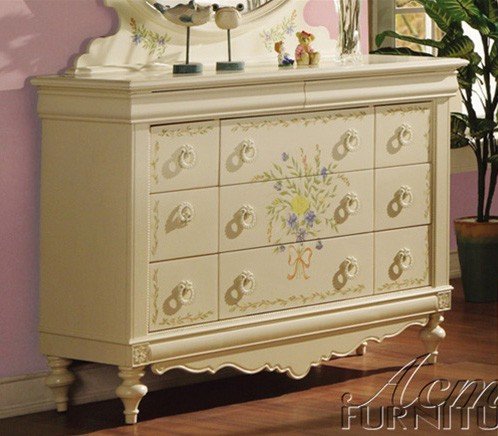 Storage Dresser with Bun Legs White Finish Storage Dresser with Bun Legs White Finish