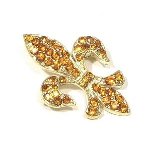 Yellow Topaz Color Austrian Rhinestone Fleur de lis Gold-Tone Brooch Pin by 