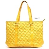 Yellow Quilted Patent Faux Leather Tote Bag Purse Handbag