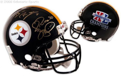 Ben Roethlisberger and Jerome Bettis Autographed Pro-Line Helmet | Details: Pittsburgh Steelers, SB XL Logo, Authentic Riddell Helmet