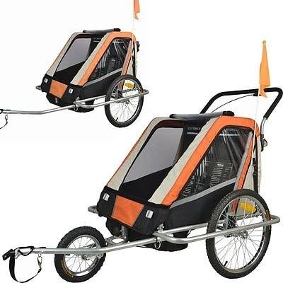2 in 1 Baby Child Bicycle Bike Trailer Jogger Children Jogging Stroller Orange