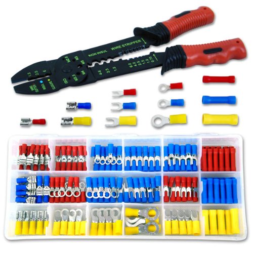 Neiko Solderless Wire Terminal & Connection Kit with Crimping/Wire-Stripping Tool - 175 Pieces electrical wire