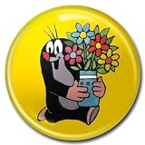 Der kleine Maulwurf Button 32mm - Maulwurf mit Blumen gelb