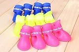 4pcs Pet DOG Rain BOOTS Booties Rubber Shoes Candy Colors Waterproof Protective (Pink, M)