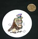 3" button / pin printed with books, librarian, owl, studying