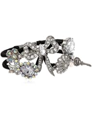 Betsey Johnson "Stone & Pearl" Bow and Crystal Hinged Bangle Bracelet, 8"