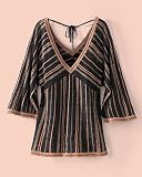 Metallic-striped tunic sweater