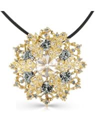 Christmas Gift Swarovski Elements Crystals Black Diamond and White Flower Star Pendant Xmas Promotions Offer with Gift Box