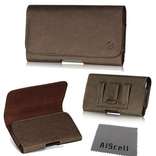 For Apple iPhone 6 (4.7 '') BROWN DELUXE TEXTURE LEATHER CASE CARRYING POUCH HOLSTER with BUILT IN BELT LOOP , BELT CLIP + AIS cell phone Microfiber Cleaning Cloth (By All_Instore)