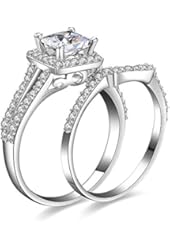 Jewelrypalace Women's 1.3ct Princess Cut Cubic Zirconia Anniversary Bridal Wedding Band Engagement Ring Sets 925 Sterling Silver