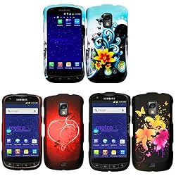 iFase Brand Samsung Galaxy S Lightray 4G R940 Combo Yellow Lily Protective Case Faceplate Cover + Heart On Stars Protective Case Faceplate Cover + Heavenly Flowers Protective Case Faceplate Cover for Samsung Galaxy S Lightray 4G R940